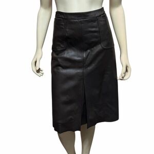 NWT Context Leather Chocolate Brown Midi Pencil Skirt Size 10